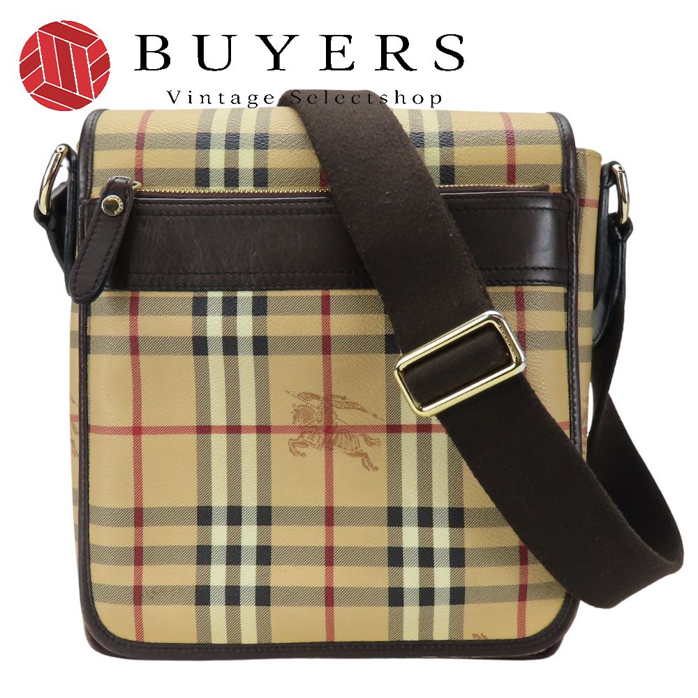 中古 ショルダーバッグ PVC レザー ベージュ ブラウン ノバチェック 斜め掛け カジュアル レディース 女性