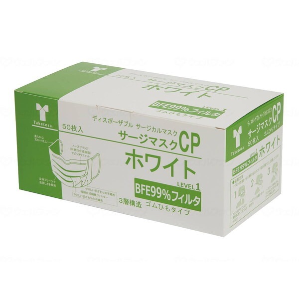 サージマスクCP 50枚入 可燃性ノーズブリッジ ホワイト ケース 076161 メーカー直送