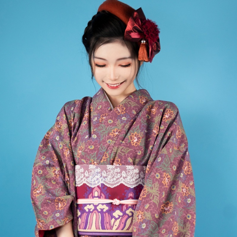 秋冬小紋和服女性伝統正装和服セット原式版型改良印紙