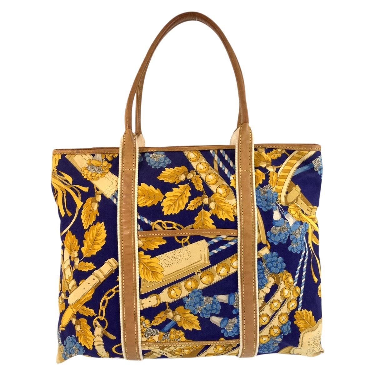美品 ヴィンテージ ブルー マルチカラー キャンバス/レザー トートバッグ ショルダーバッグ レディース 503346
