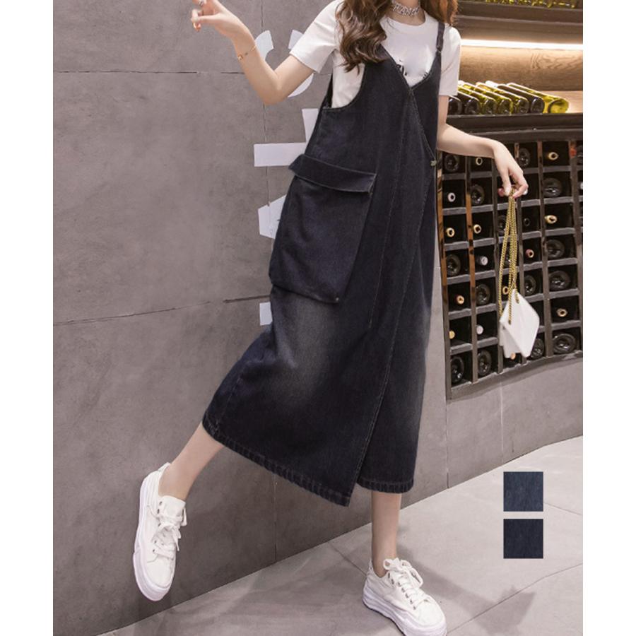 サロペット ロング丈 デニムワンピース