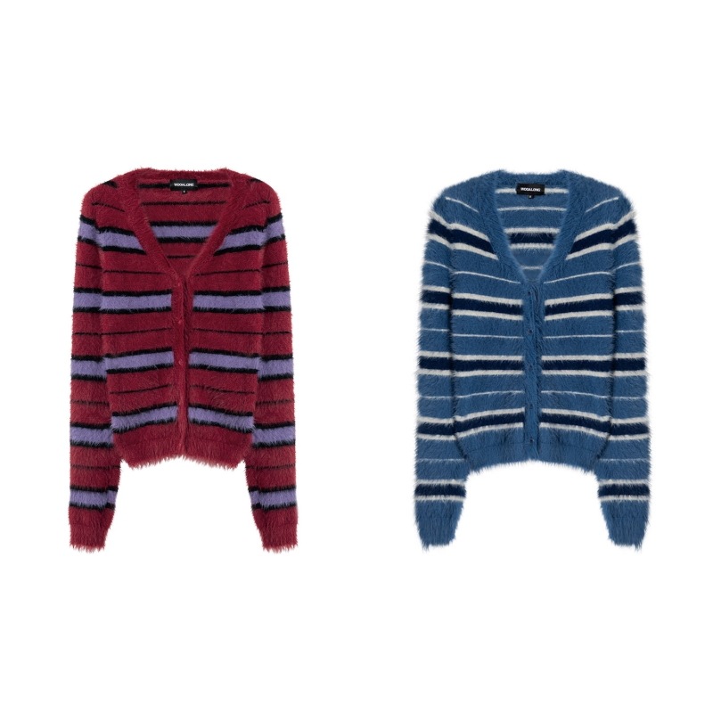 【WOOALONG】 STRIPE BRUSHED SLIM LINE CARDIGAN : 2COLORS