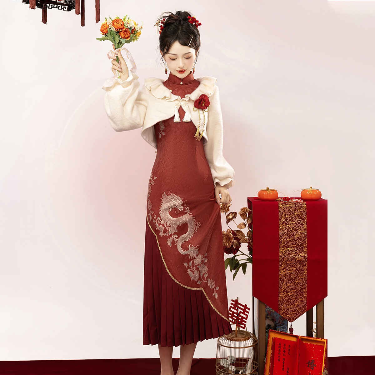 在库限りです! 正規品金玉良縁cosエレメントチャイナドレス敬酒服ロングドレス韓国ドレス