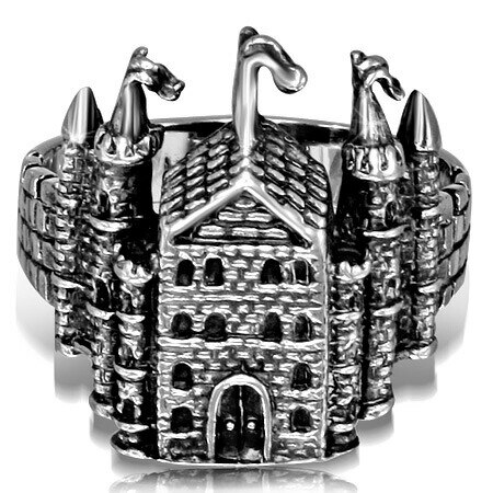 キャッスルステンレスリング（RMT434）指輪 16号 24号 32号 建物 建築物 ユニーク 城 サージカルステンレス316L 男性 女性 プレゼント アクセサリー r1215xxxxxxxx