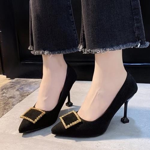 【即納】シューズ パンプス オルチャン 可愛い 無地 靴 春 秋 冬 ハイヒール ピンヒール ビジュー ポインテットトゥ 通勤 オフィス エレガント 歩きやすい 履きやすい シンプル おしゃれ きれい
