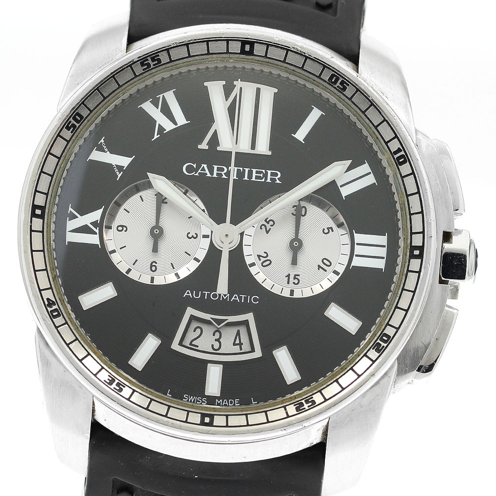 カルティエ CARTIER W7100060 カリブル ドゥ カルティエ デイト クロノグラフ 自動巻き メンズ _917448【中古】