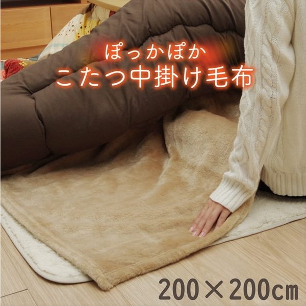 こたつ布団用 中掛け毛布 正方形 200x200cm 洗える ふわふわ 両面起毛アクリルマイヤー