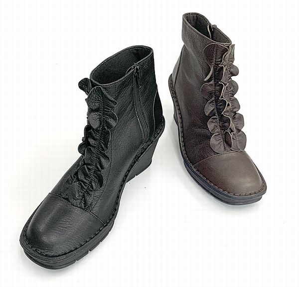 ブーティー ブーツ レディースシューズ レディースファッション 靴 厚底 ウェッジ フリル飾り フリ