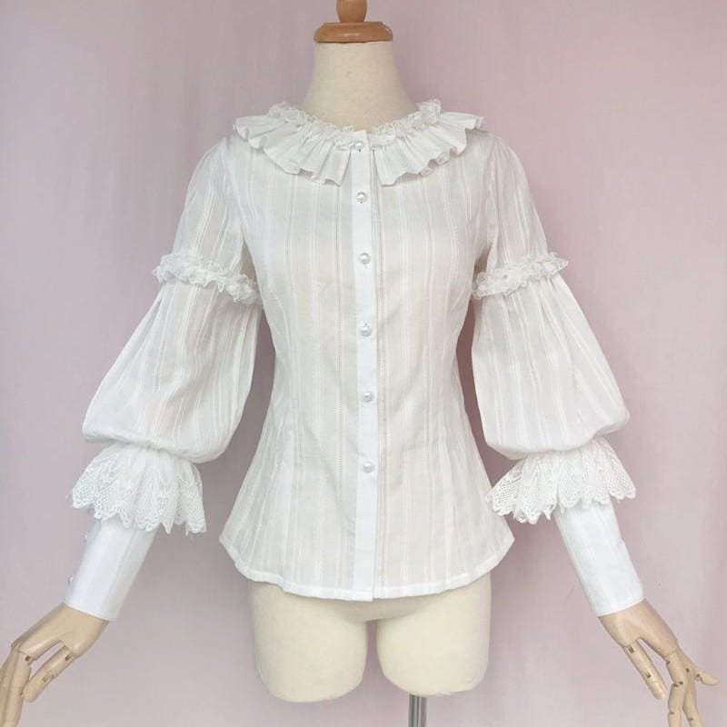 ロリータ ブラウス 長袖 シャツ ビショップスリーブ 秋 ガーリー かわいい ホワイト