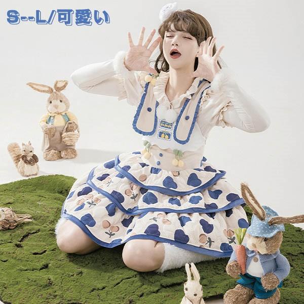 ロリータ サスペンダースカート ティアードスカート 刺繍 Aライン Lolita ゆめかわ フリル 可愛い 萌え萌え 友達 姉妹 プレゼント 膝上丈