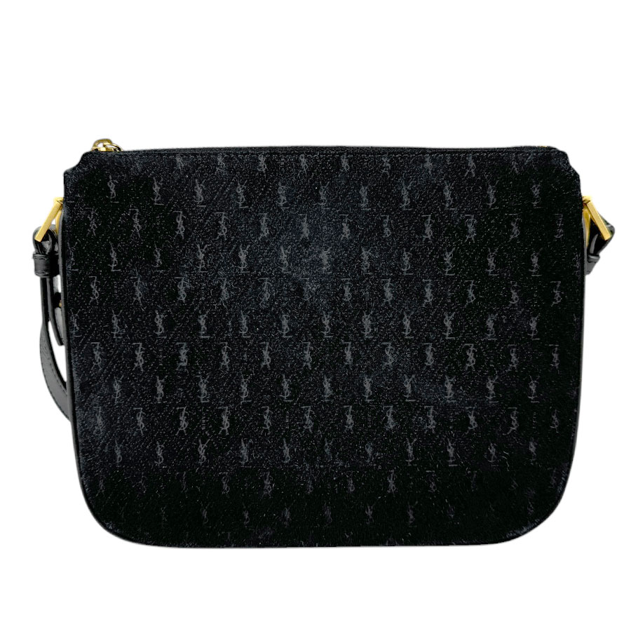 サンローラン SAINT LAURENT 斜め掛けショルダーバッグ スエード/レザー ブラック ゴールド レディース n1029