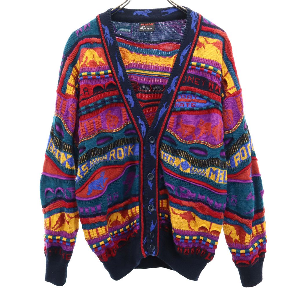 HYSPORT 90s ウール オールド 3Dニット 総柄 長袖 ニット カーディガン 12 メンズ