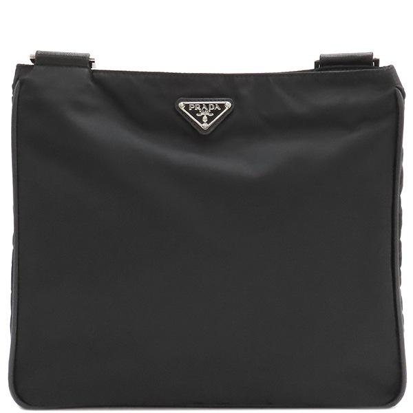 プラダ PRADA ショルダーバッグ 三角ロゴ ナイロン レザー ブラック シルバー金具 黒 VA0251【中古】