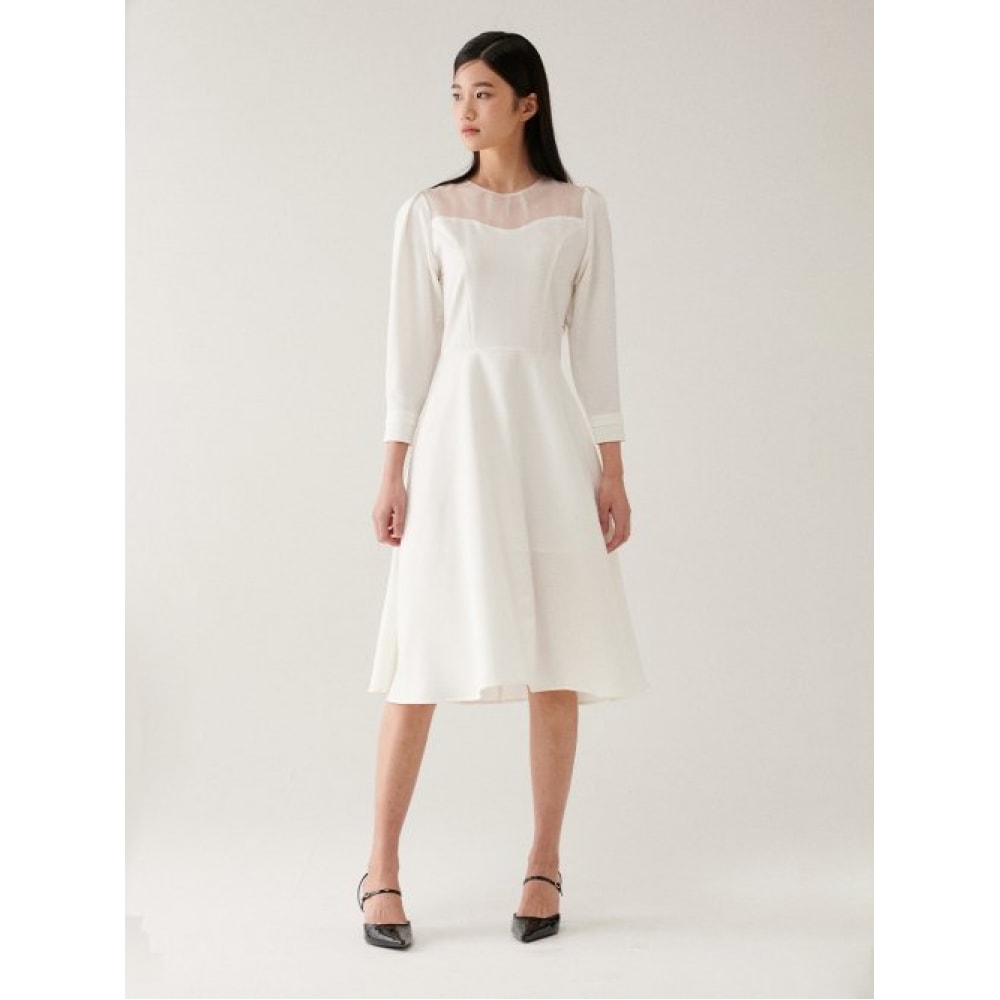 GANISONG オーガンザスクエアネックドレス_アイボリー