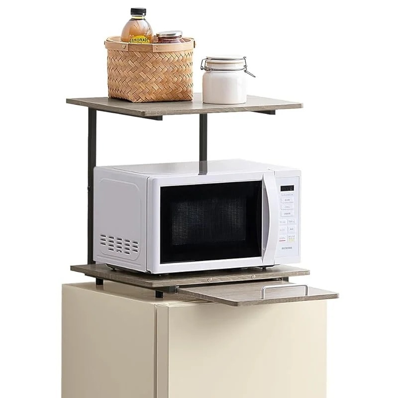 【即納】アイリスオーヤマ 冷蔵庫上ラック レンジラック ブラック/アッシュブラウン 幅47.4×奥行43.4~67.1×高さ47.2 キッチンスペースを有効活用 家電から小物まで場所を取らずにすっきり