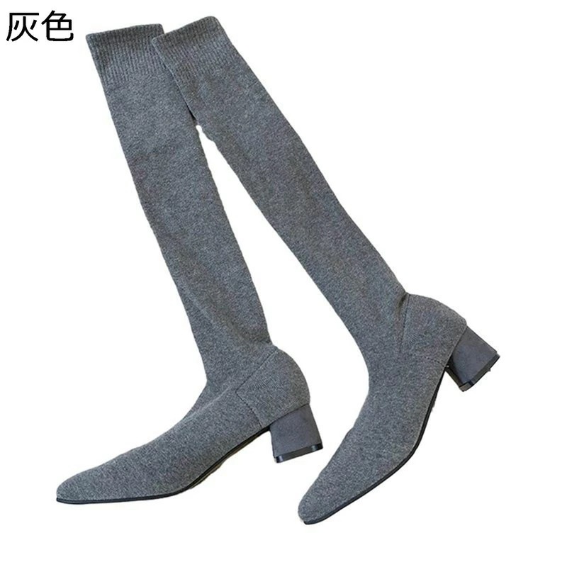 オーバーニーハイブーツ ソックスブーツ ストレッチブーツ ニット 粗いかかと ハイヒール レディースブーツ 秋冬 長靴 弾力性 通気 脱げない 防水 歩きやすい 快適 オシャレ ファッション