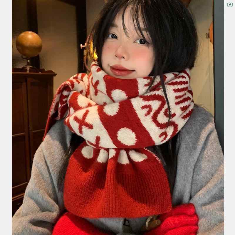 レディースファッション　ファッション小物　オシャレ クリスマス スカーフ 冬 韓国 厚手 暖かい レッド ニット ウール