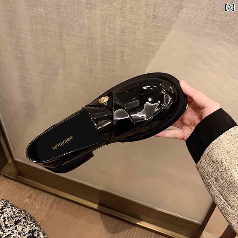 ローファー レディース 通学 通勤 学生 カレッジ 仕事 オフィス 女性 フランス 風 エレガント ラウンドトゥ シングル シューズ 太い ヒール 厚手 靴底 黒い 革靴