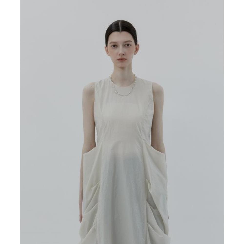 TREEMINGBIRD Drape Pocket Sleeveless Dress Cream TMB23