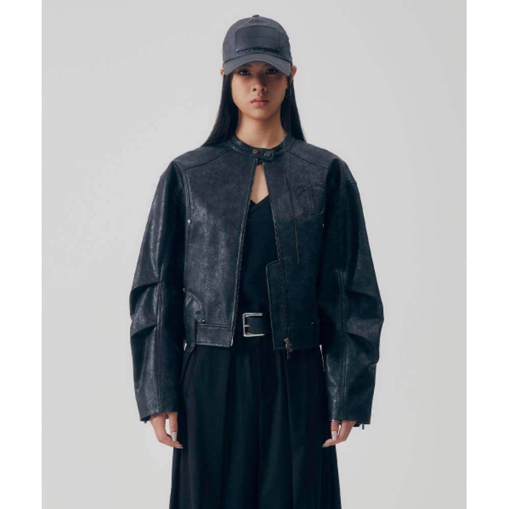 TREEMINGBIRD Moto Cropped Leather Jacket Black TM2513L