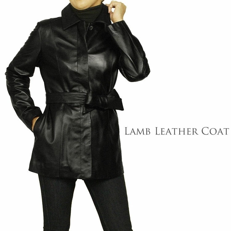 【１点限り】ラムハーフコートベルト付きブラック13号