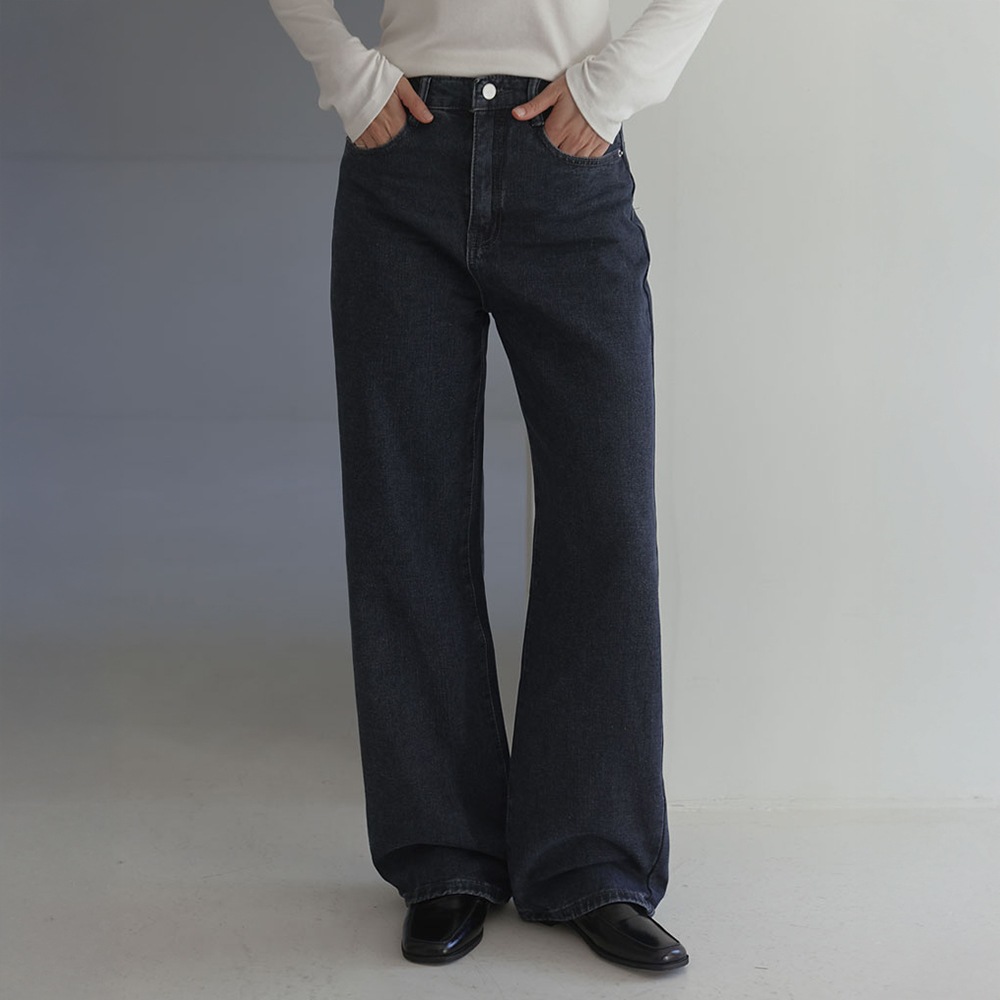 +起毛ver/基本ロングキビオプション ヒモンウォッシュワイドデニムパンツ - 2タイプ