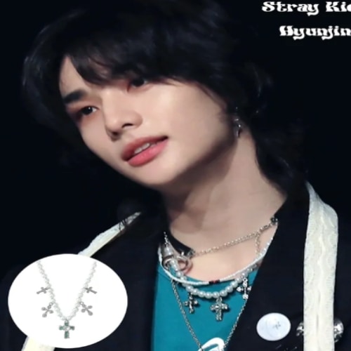 moanother[straykids ヒョンシン 着用] ミント 十字架 ハート キッチ ユニーク 真珠 チェーン サージカルネックレス
