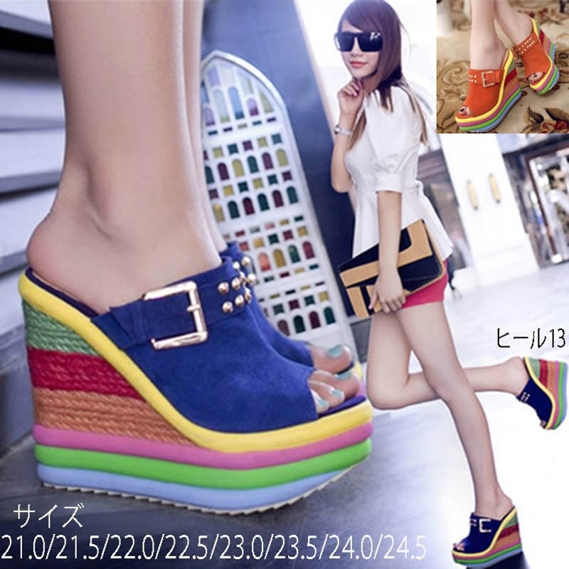 【本日限定】サボサンダル ミュール 厚底 ウェッジソール オープントゥ ウェッジヒール レディース ファッション シューズ サマー かかとなし 歩きやすい パンプス 小さいサイズ 母日 21.0 21