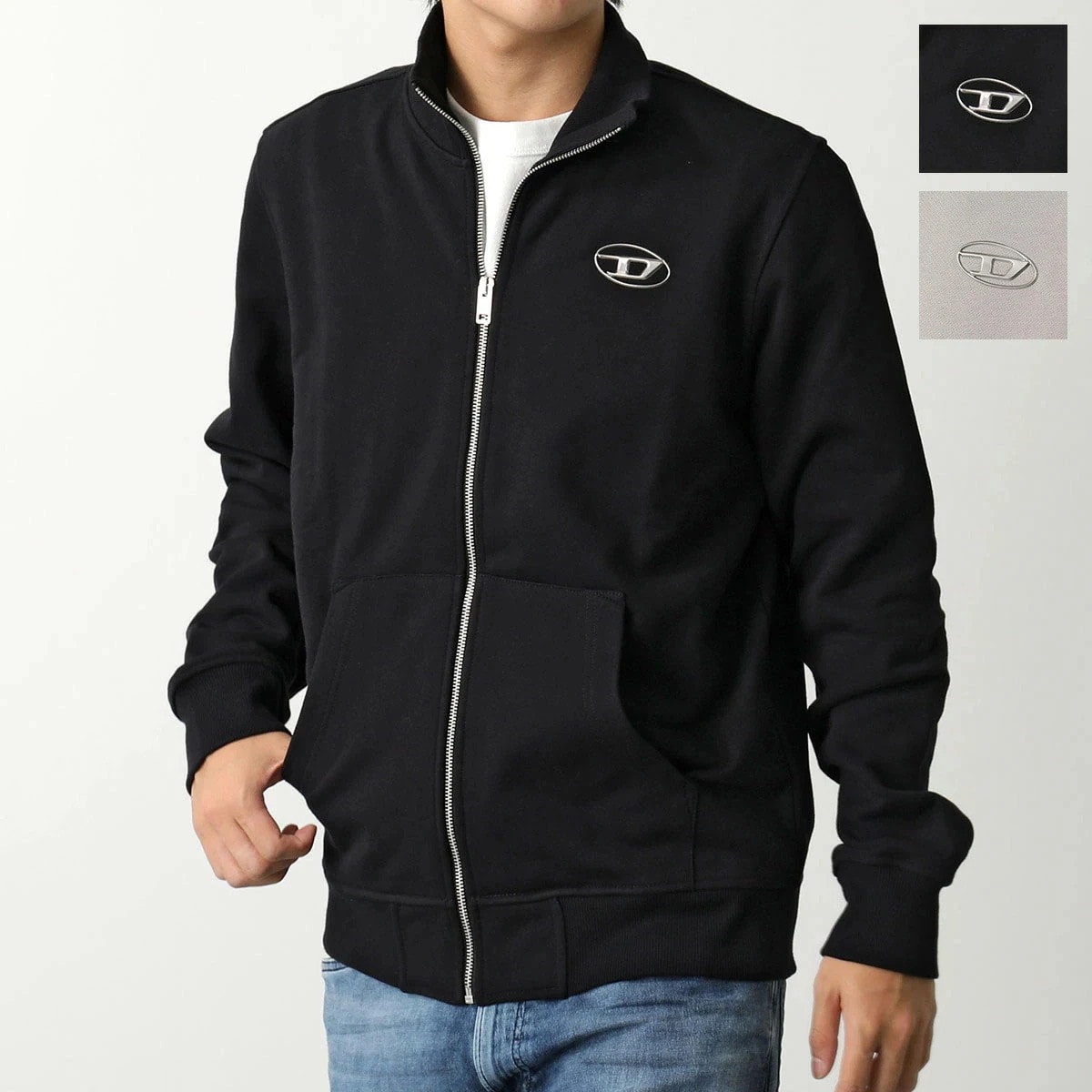 DIESEL ディーゼル ジップアップ パーカー S-GINNI-ZIP-OD A11439 0IAJH メンズ コットン スウェット メタルDロゴ ハイネック ブルゾン カラー2色