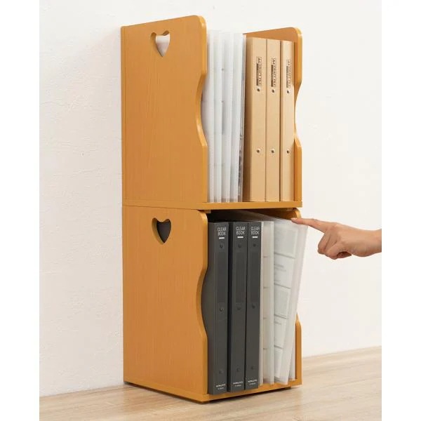 ブックスタンド 2個セット 木製 卓上収納 仕切り付き スタッキング 本立て ナチュラル すき間収納 絵本ラック おしゃれ 完成品