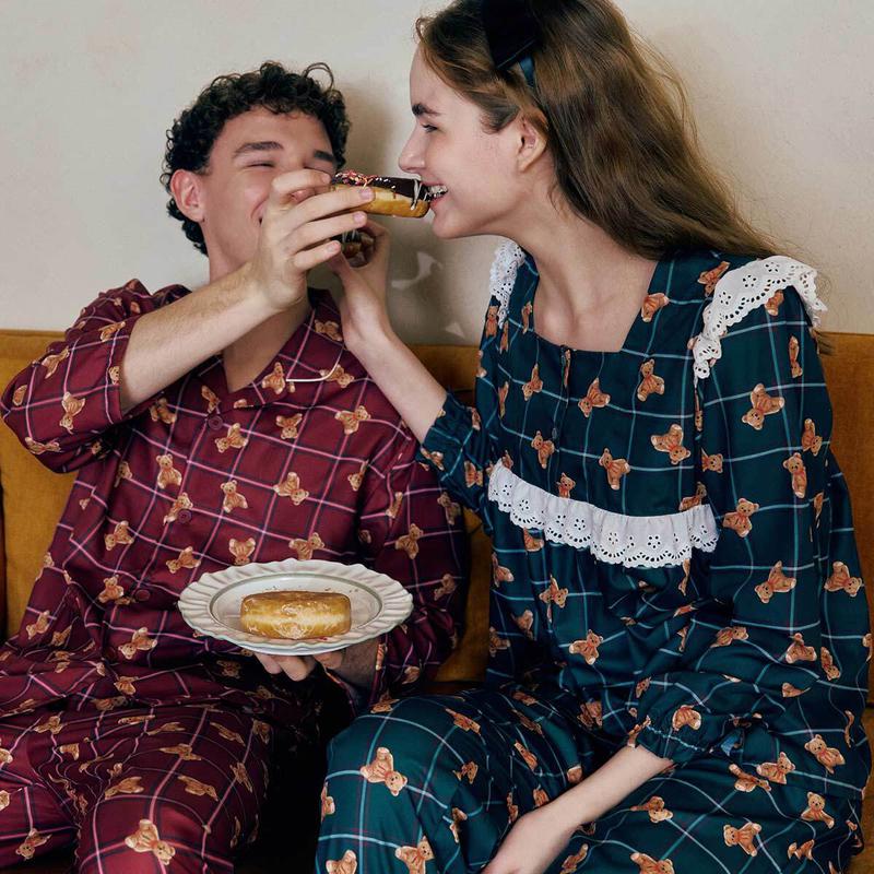 カップルパジャマ テディベア チェック (SPA2532WSPA2532M)_s