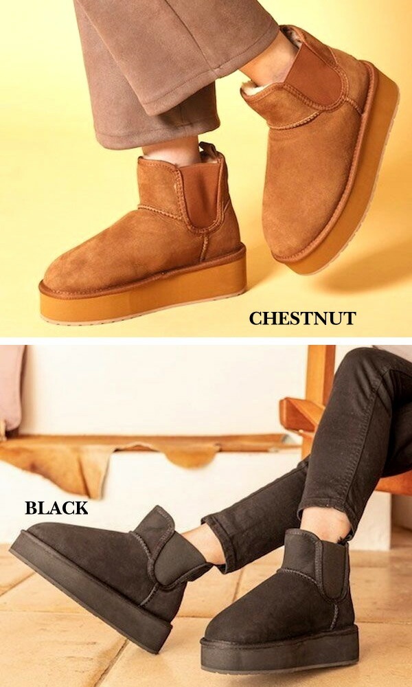 スレッシャー フラットフォーム サイドゴア 厚底 プラットフォーム ムートン ブーツ シープスキン w13086