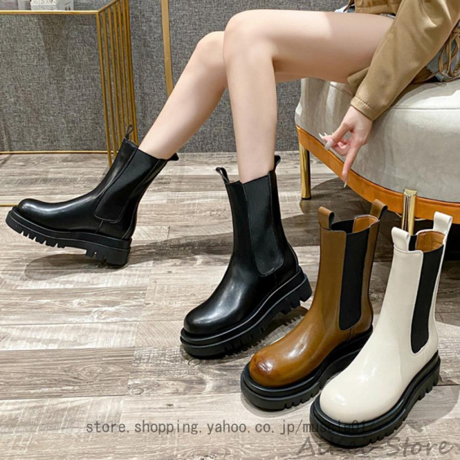 厚底ブーツ チェルシーブーツ ショートブーツ レディース ミドル丈 サイドゴアブーツ おしゃれ 履きやすい 歩きやすい 軽量 レインシューズ 完全防水 5,445円