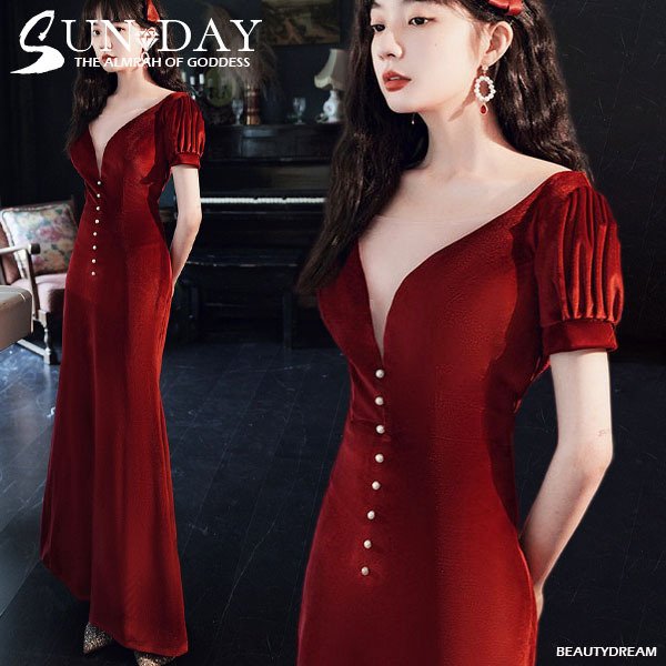 パーティードレス ワンピース ウェディングドレス 結婚式 成人式 パーティー 秋冬 姫系 セクシーV 6,934円