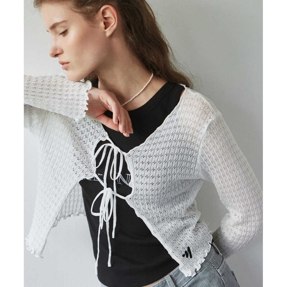 ニック&ニコール NNC パンチングストラップカーディガン_アイボリー