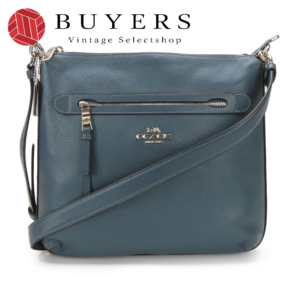 中古 ショルダーバッグ F34823 レザー ブルー シルバー金具 斜め掛け シンプル レディース 女性