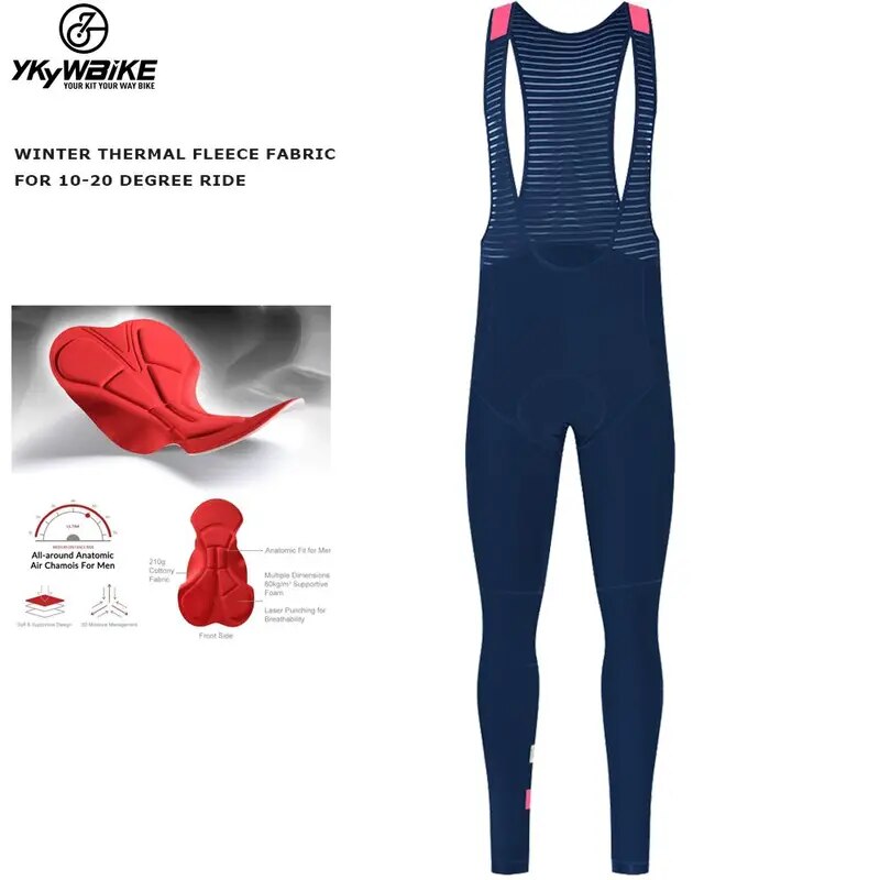 Ykywbike-男性用ウィンターサイクリングパンツ,パッド付きサーマルフリースパンツ,マウンテンバイク用の暖かいズボン YTPBZ191 darkblue M