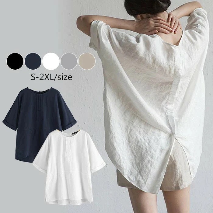【20点セット】ブラウス Tシャツ レディース 綿麻混風 プルオーバー ブラウス トップス tシャツ カットソー コットンリネン おしゃれ 夏 ゆったり ママコーデ きれいめ スリット