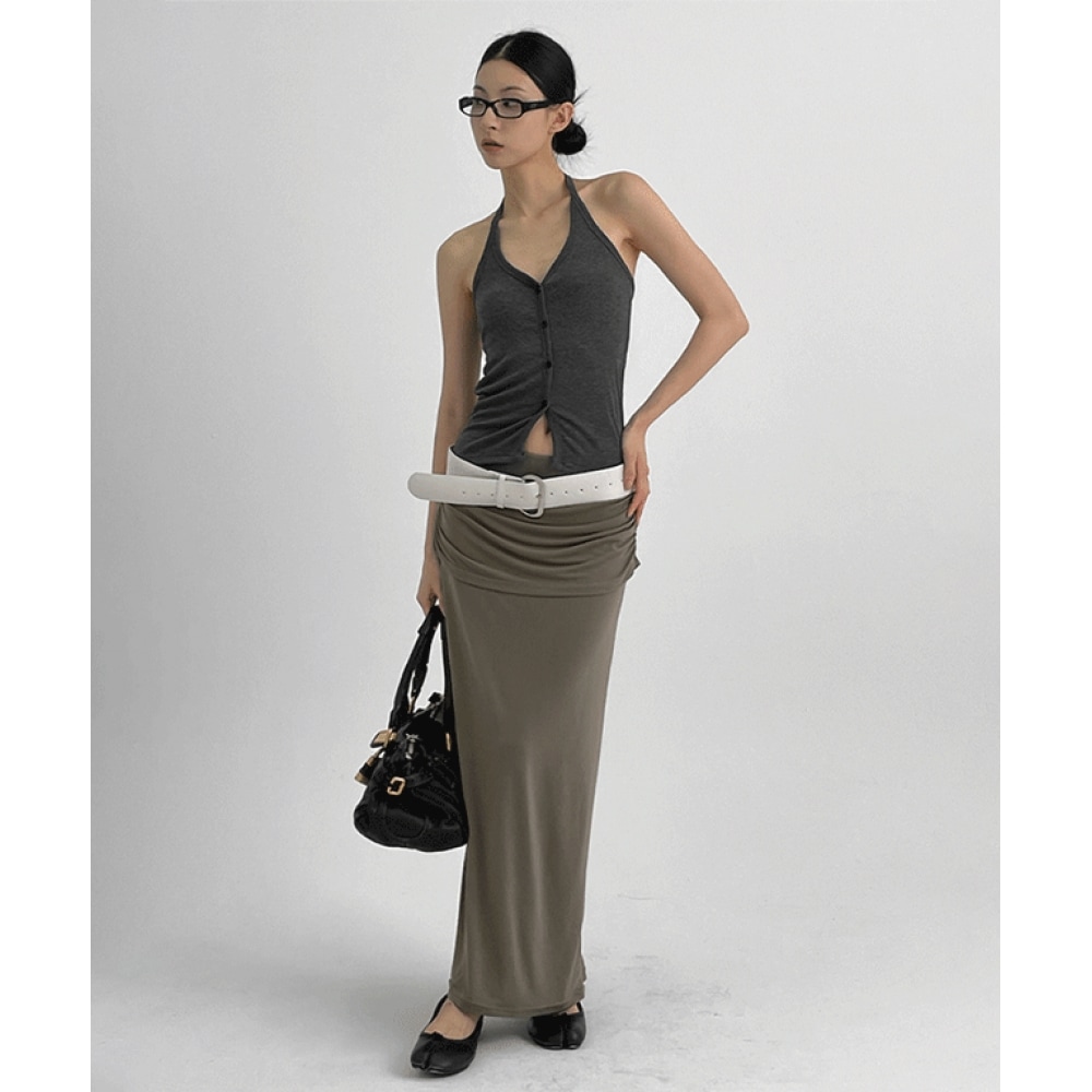 ブラックアップムラックシャーリングレイヤードロングスカート