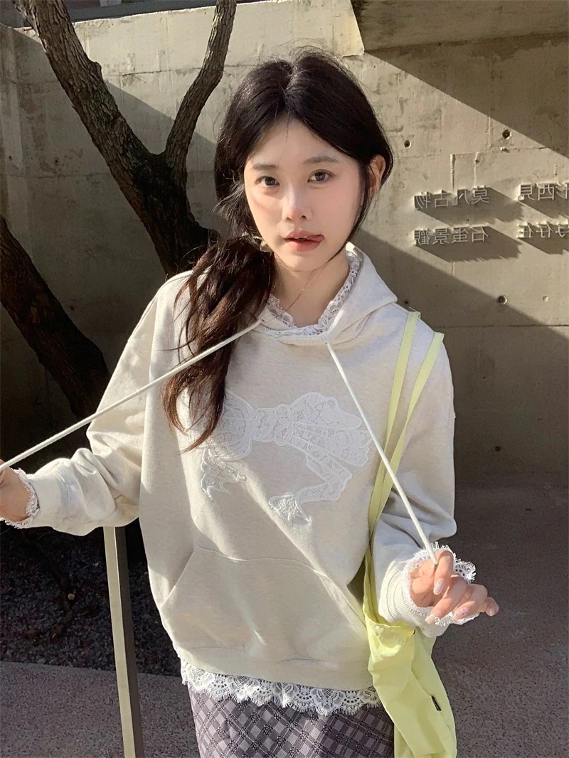 【急速出荷!】24トップス 普段使い 韓国風長袖レトロパーカーカジュアルルーズファッション系ゆったり大人っぽかわいいレディースフード付き羽織りサイズきれいめシルエットトレーナー 通学高校