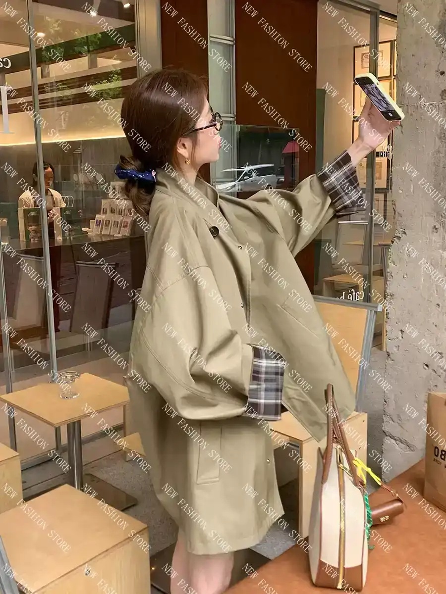 小柄ショート丈パーカー女性秋のゆったり英倫風日系コート-56