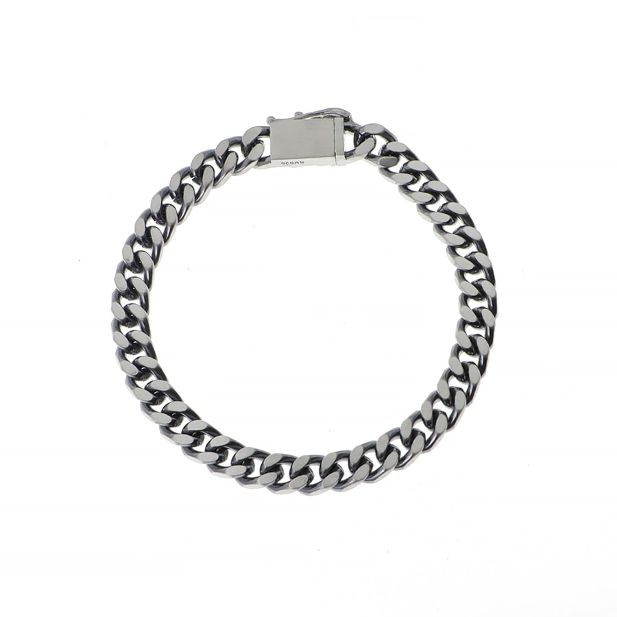 シルバー925 燻し銀 喜平チェーン ブレスレット ダメージ加工 ユニセックス ストリート 幅-約6.8mm/厚み-約3.3mm