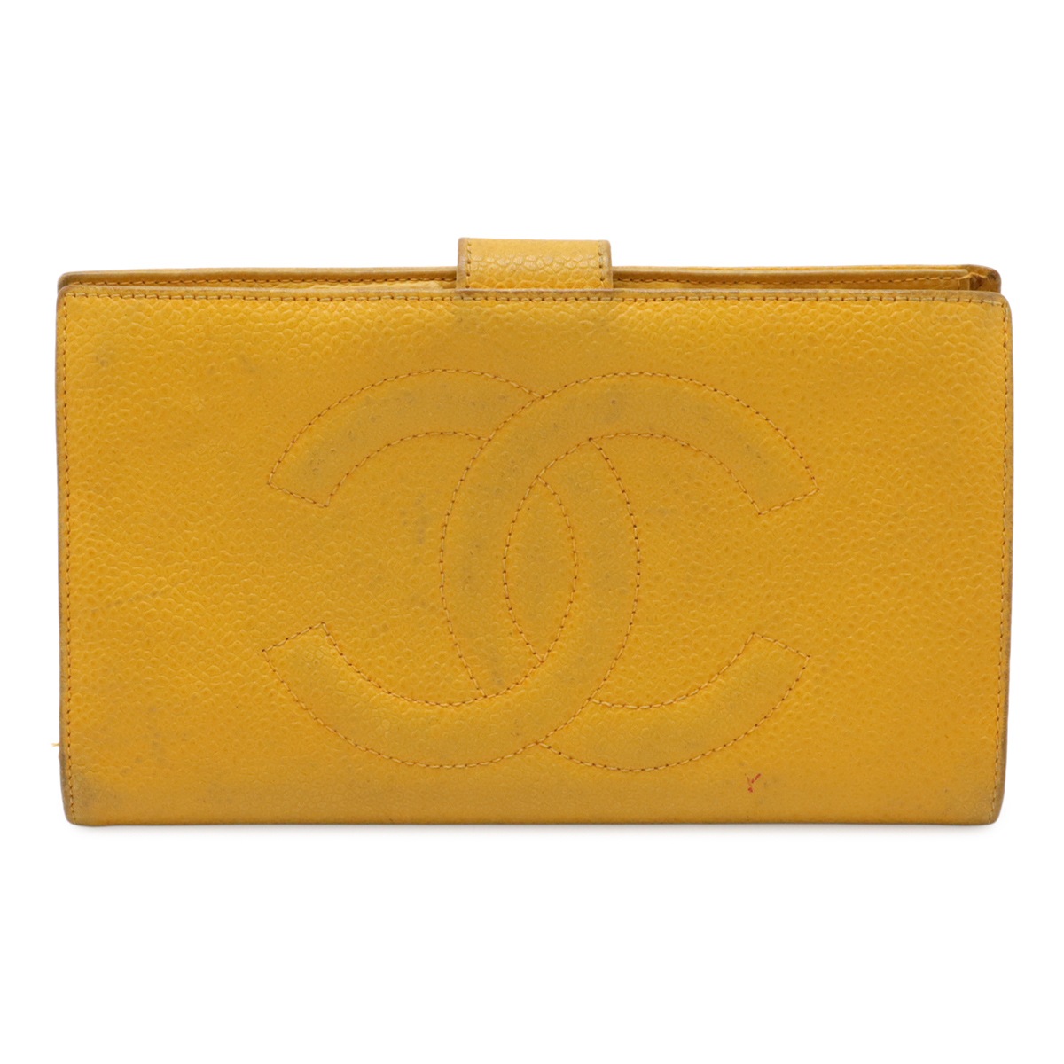 ココマーク がま口 ガマ口 長財布 キャビアスキン レザー イエロー 黄色 ゴールド金具 A1349 10,804円