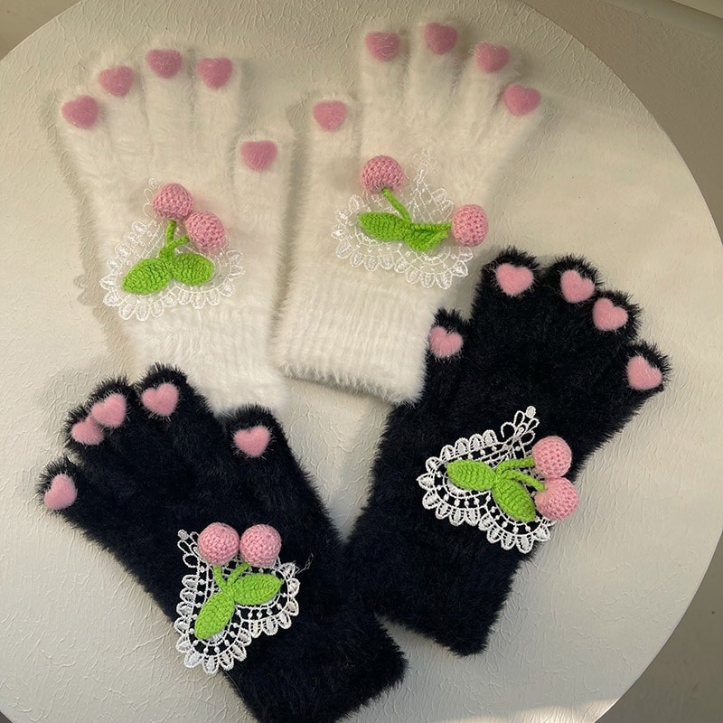 日本の冬桜愛インターネット人足かわいい漫画クマの爪ぬいぐるみ手袋女性用冬手袋