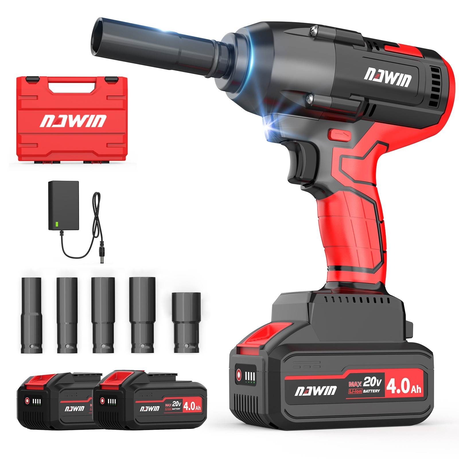 20V充電式インパクトレンチ 電動インパクトレンチ 最大トルク 600Nm バッテリー2個 コードレス ブラシレスモーター ボルトの締付緩め ホイール交換 無段変速 高輝度LED照明 豊富な付属品