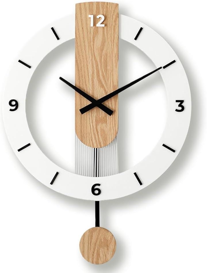 掛け時計 木製 静音 壁掛け 電池式 連続秒針 お洒落(ホワイト)