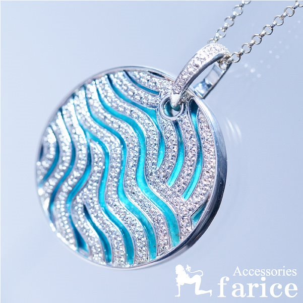 ターコイズサーキュラープレート シャイニーキュービックジルコニアラインシルバーペンダントトップ (レディ－ス)ネックレス