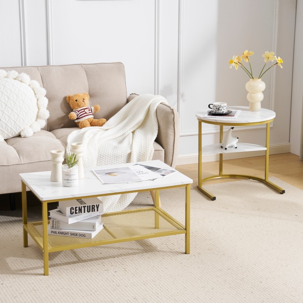 【国内発送.送.料.無.料！】【新作登場】ネストテーブル 2点セット 1台3役 入れ子式 大理石調 収納付き 長方形 センターテーブル 丸 北欧 広がる テーブルサイドテーブルローテーブル2個セットコ