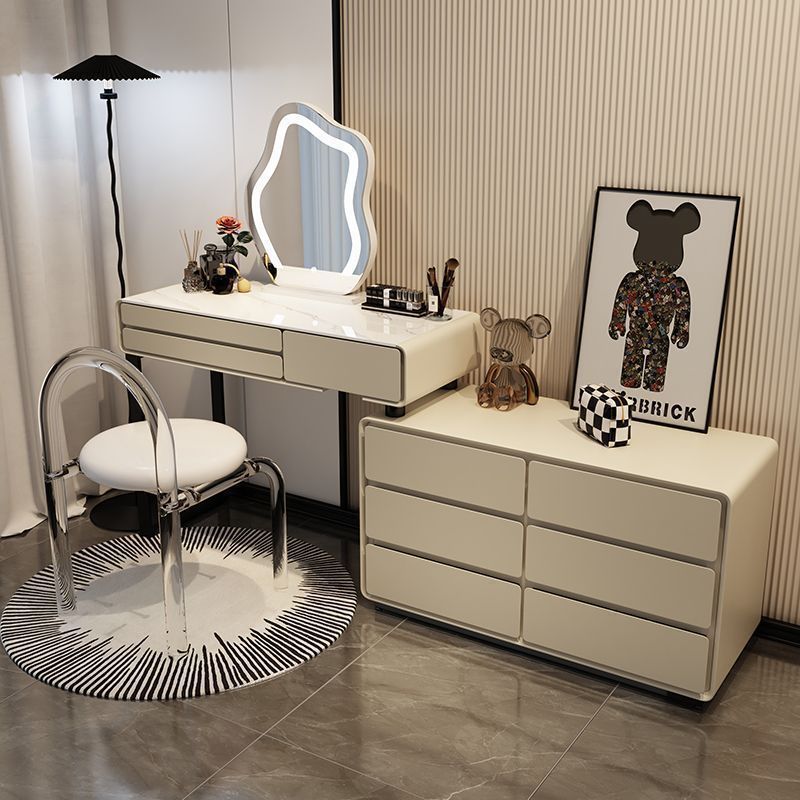 2025クリーミーストーンスラブソリッドウッドドレッサーベッドテーブル統合された格納式ドレッサーベッドルームモダンでシンプル 49,764円