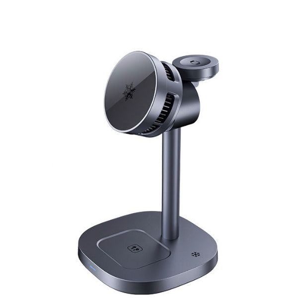 ワイヤレス充電スタンド 冷却ファン付き 3台同時充電 ダークグレー